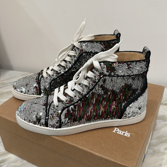 CHRISTIAN LOUBOUTIN BIP BIP WOMAN ORLATO FLAT PAILLETTES SILVER/MULTI 36 6 - Picture 3 of 7